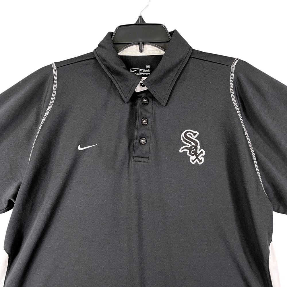Chicago White Sox Nike Team Performance Polo Shirt Mens M Black MLB Fit Dry